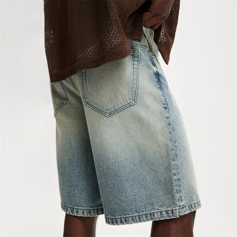 Men's Vintage Washed Denim Shorts With Relaxed Fit For Summer