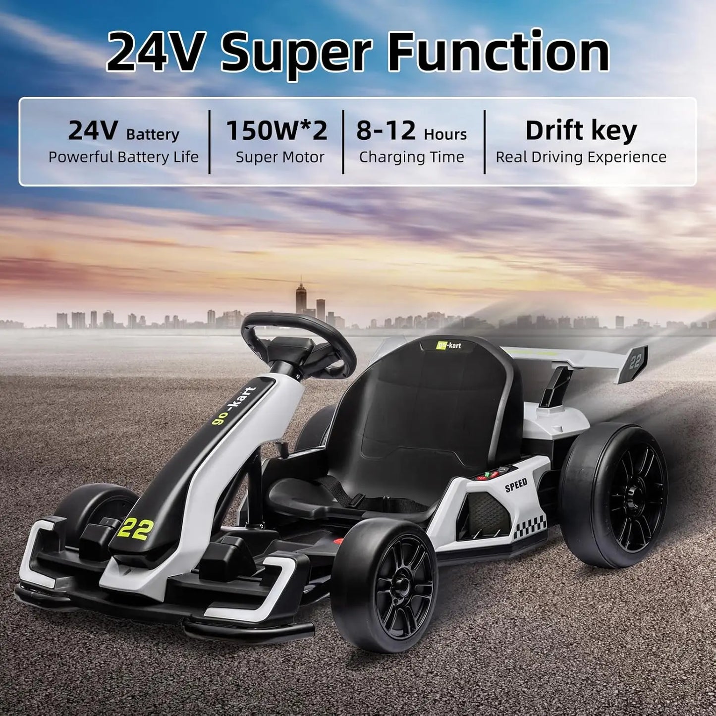 TWISTER.CK 24V Kids Electric Go Kart 2x150W Adjustable Seat