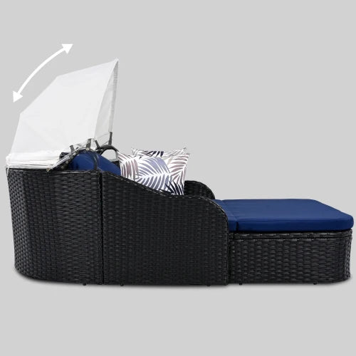 Outdoor Sunbathing Bed With Adjustable Canopy And Double Lounge