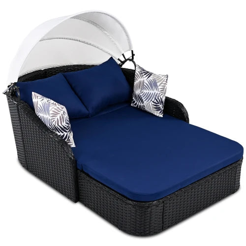 Outdoor Sunbathing Bed With Adjustable Canopy And Double Lounge