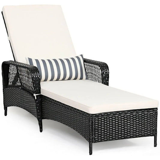 PE Rattan Patio Chaise Lounge Chair Adjustable Recliner