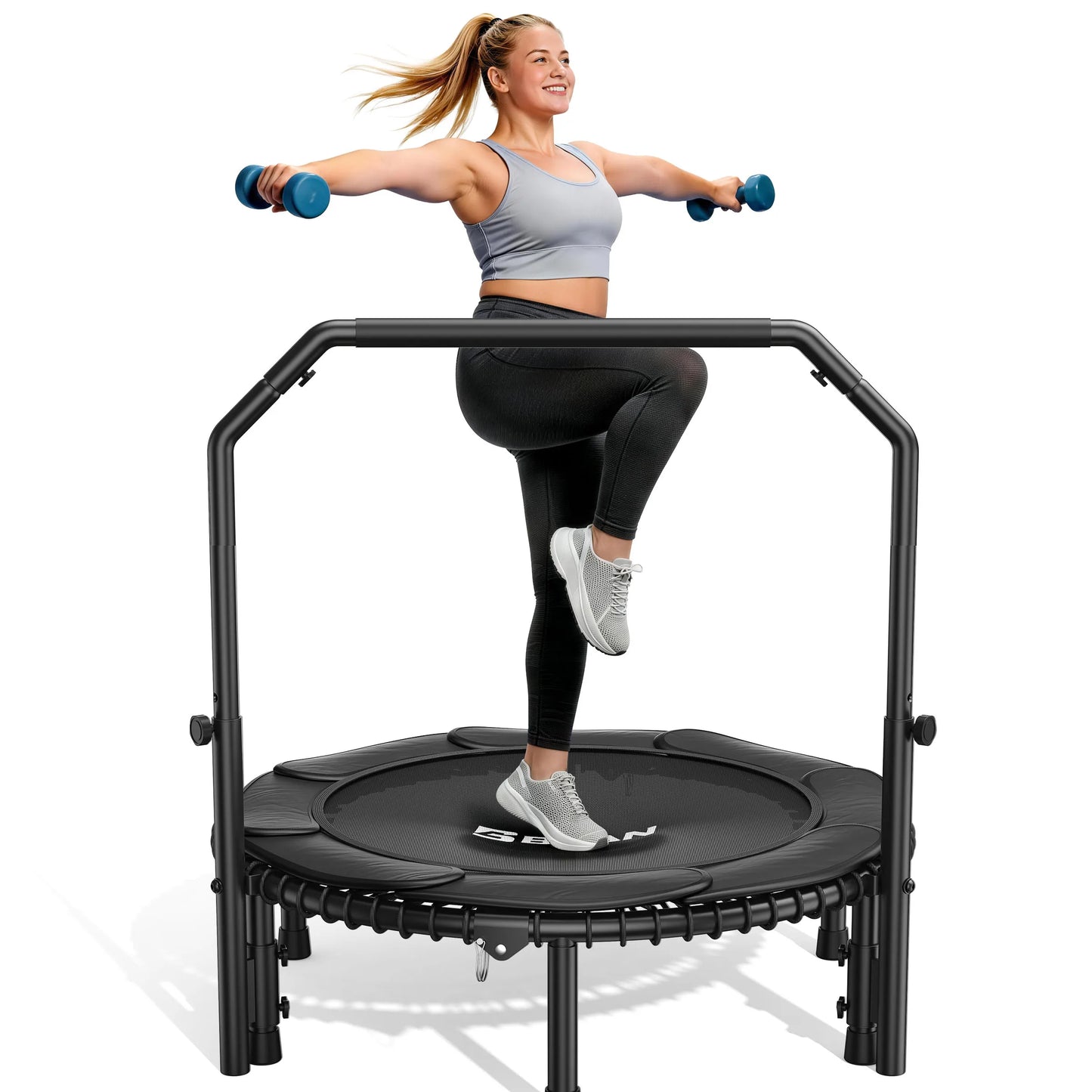 BCAN 450LBS Mini Rebounder Trampoline With Adjustable Handle