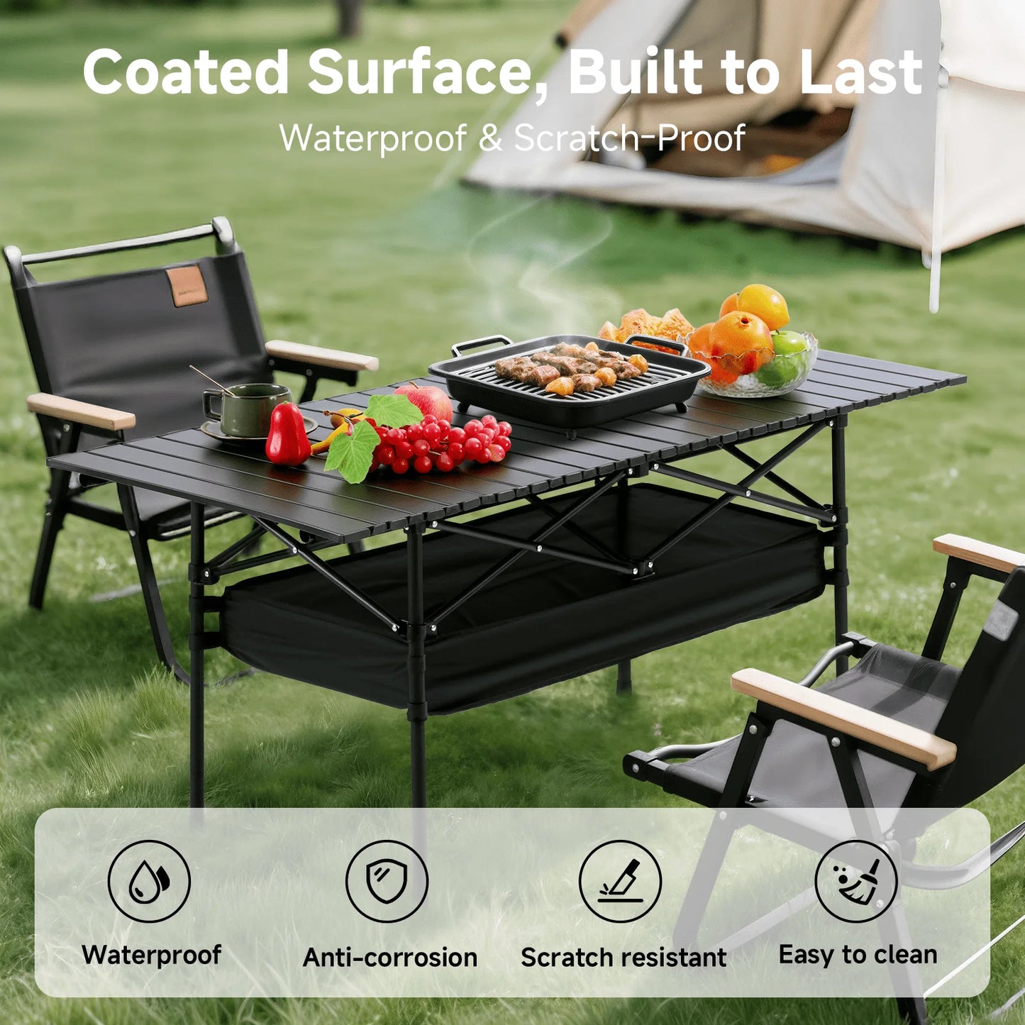 Camping Folding Table For Outdoor Use, Lightweight Aluminum Roll Up