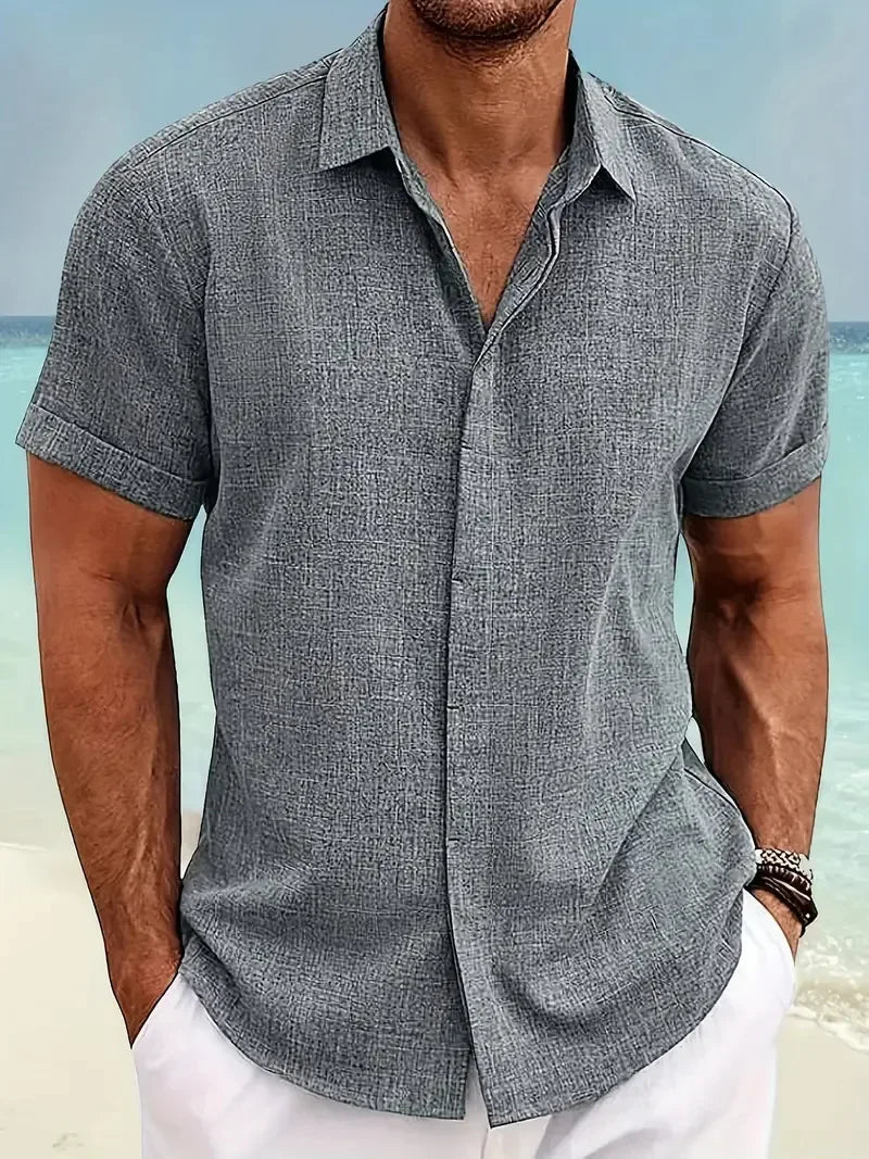 Mens Short Sleeve Shirt With Turn-Down Collar For Beach Summer
