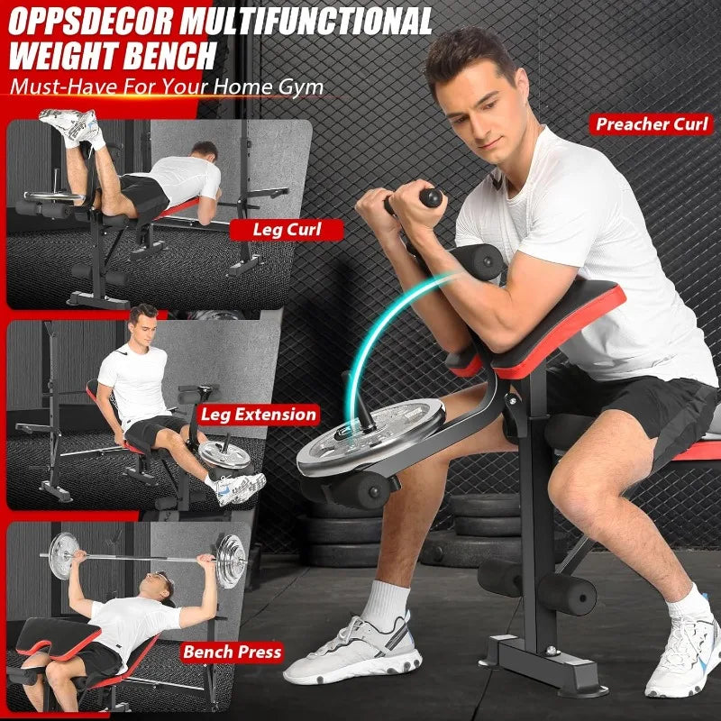 OPPSDECOR 6 In 1 Weight Bench With Leg Extension Foldable