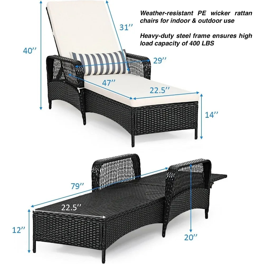 PE Rattan Patio Chaise Lounge Chair Adjustable Recliner